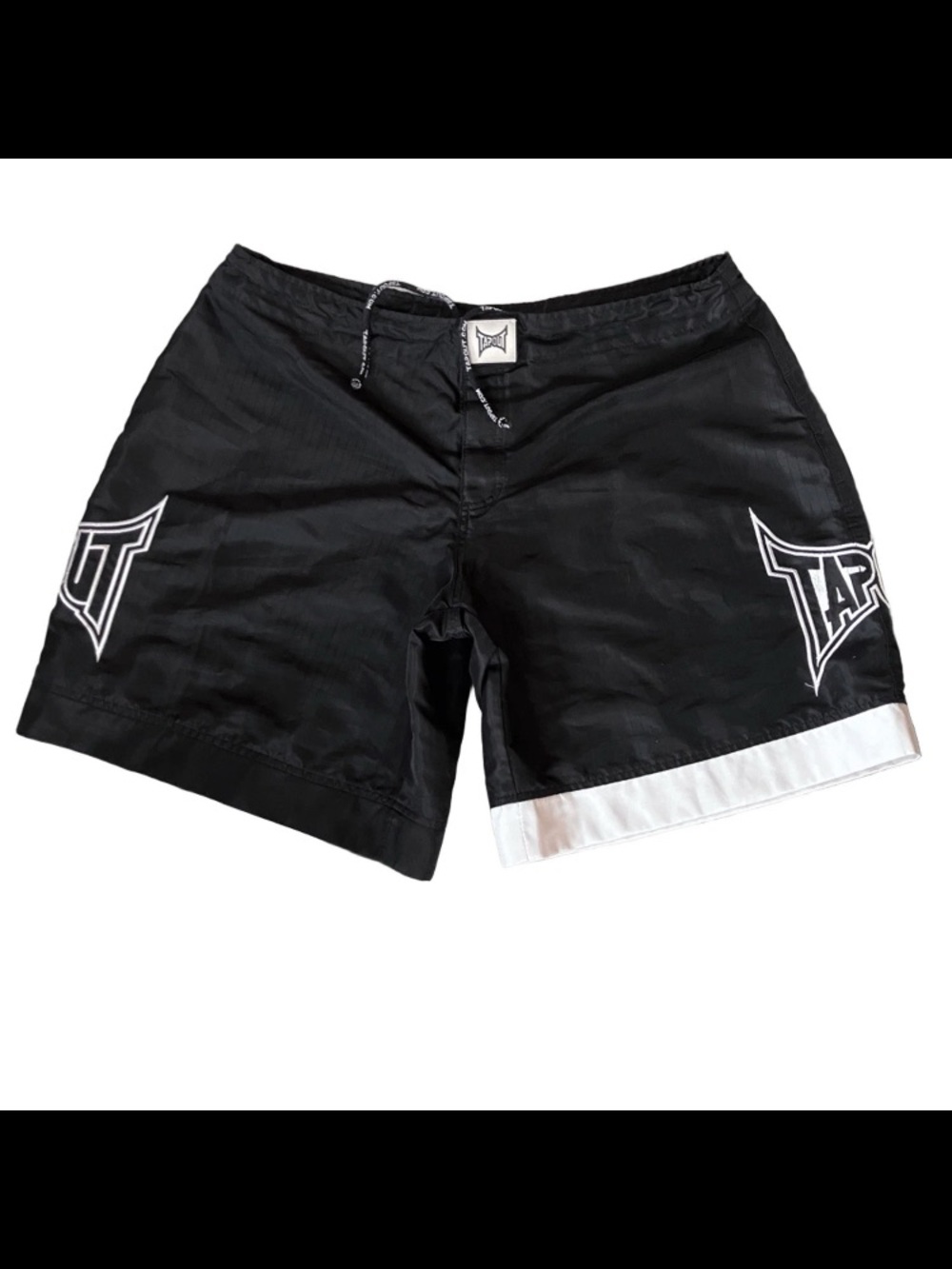 Tapout Shorts Mens Black White Ripstop Drawstring Waist MMA Fighting Sports